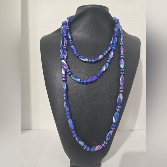 VINTAGE LONG STRANDED NECKLACE MULTICOLOR - Picture 1 of 8